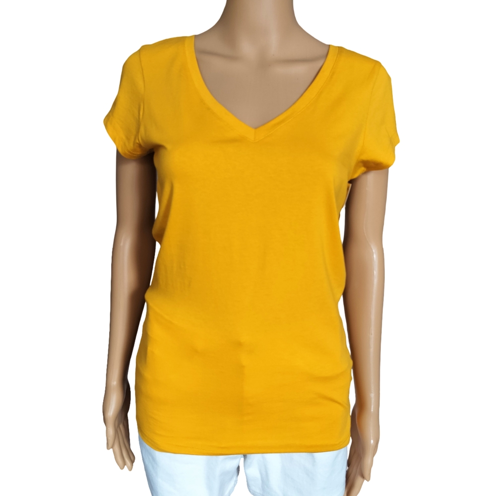 Fitted Yellow Short Sleeve Tee Size L